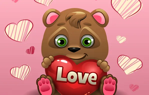Сердце, мишка, love, bear, heart, romantic, teddy, Valentine's Day