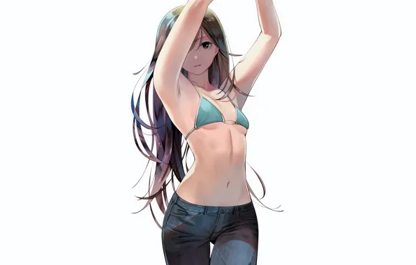 Girl, sexy, cleavage, long hair, brown eyes, boobs, anime, beautiful