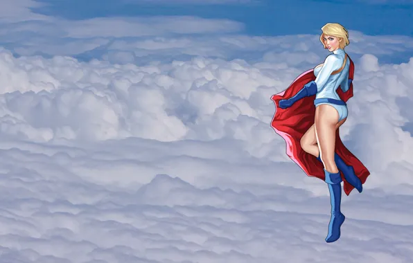 Картинка девушка, облака, комикс, героиня, DC Comics, Power Girl, Karen Starr, Kara Zor-L