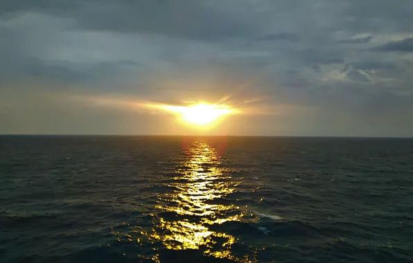 Sunset, water, sun, Sea