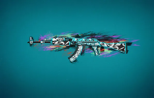Линии, пятна, синий фон, ak-47, раскрас, cs go, custom paint job, frontside misty