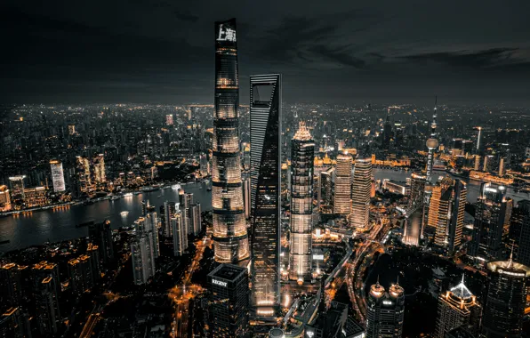 City, Clouds, Night, City Lights, Zhou Xian