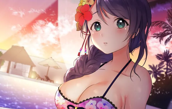 Girl, sexy, long hair, boobs, anime, beautiful, pretty, brunette