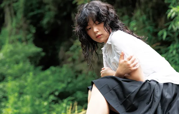 Beautiful, Asian, Model, Woman, Cute, Trees, Pretty, Sitting