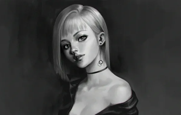 Портрет, арт, Girl, чёрно белое, Mintbrush B.