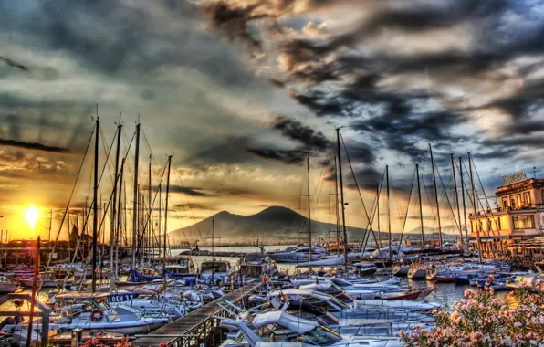 Картинка море, горы, фото, HDR, корабли, яхты, причал, Италия