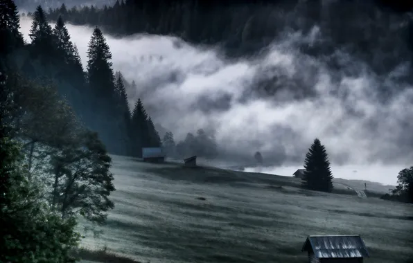 Картинка пейзаж, горы, природа, туман, долина