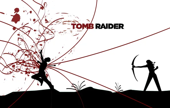 Картинка минимализм, лук, лара крофт, Lara Croft, Tomb raider, страла, попадение