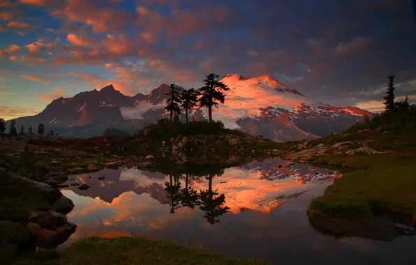 Картинка вода, пейзаж, горы, ночь, природа, фото, США, Washington