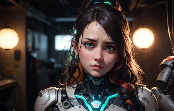 Картинка girls, people, cyberpunk, drawings, neural network, large format