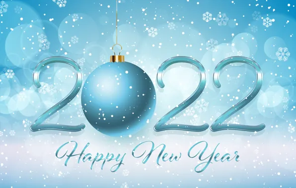 Снежинки, шар, шарик, цифры, Новый год, голубой фон, 2022