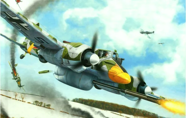 War, art, painting, ww2, german aircraft, hs 129