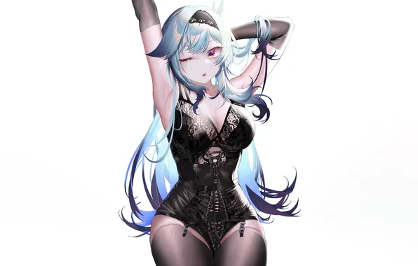 Girl, sexy, lingerie, cleavage, thighhighs, bodysuit, long hair, boobs
