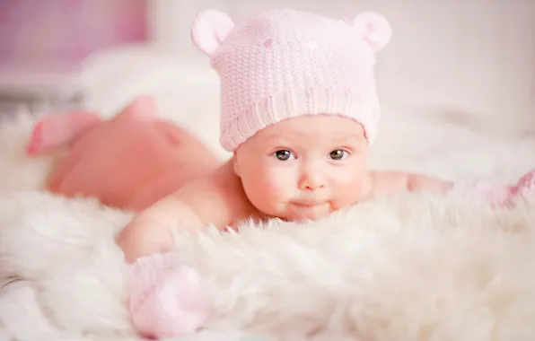 Ребенок, глазки, малышка, шапочка, младенец, child, baby, infant