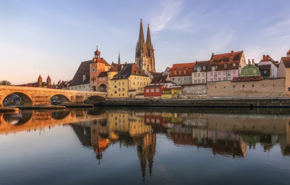 Картинка мост, река, Германия, Бавария, Regensburg