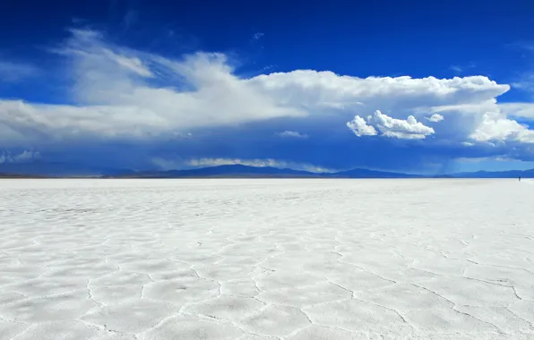 Небо, облака, озеро, белая, Аргентина, соль, соляное