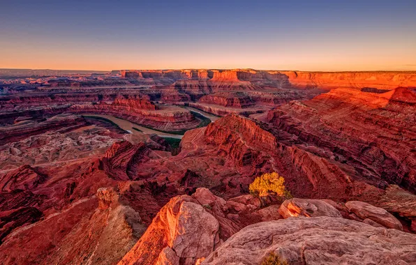 Картинка пейзаж, горы, река, каньон, зарево, ущелье, Юта, США