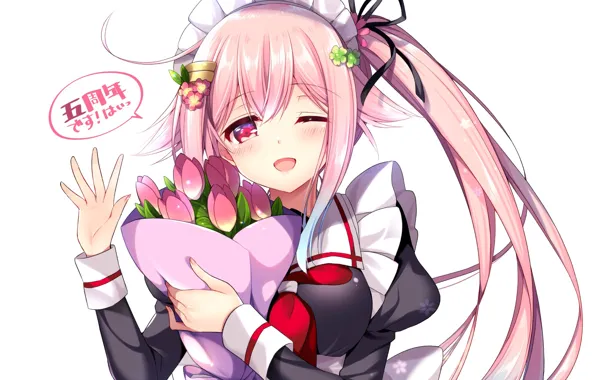 Девушка, Тюльпаны, Букет, Kantai Collection