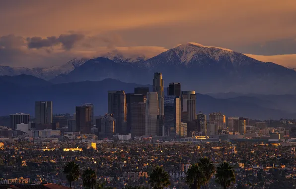 Картинка горы, город, восход, утро, Калифорния, Лос-Анжелес