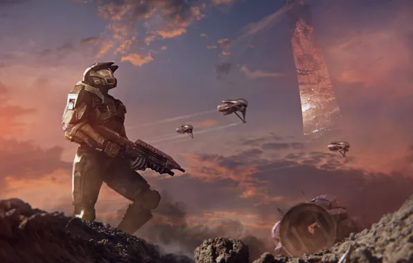 Фантастика, шлем, броня, Bungie, art, halo, master chief, John-117