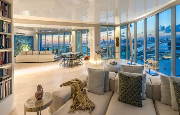 Интерьер, пентхаус, Miami, мегаполис, гостиная