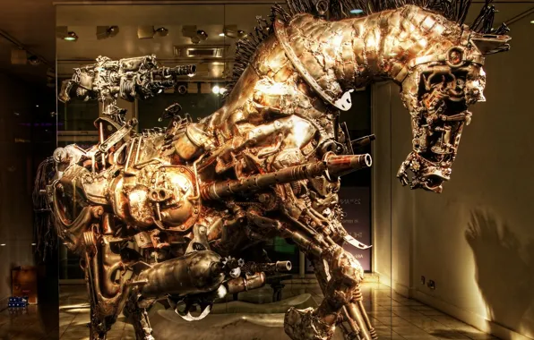 Horse, steampunk sculpture, work of art