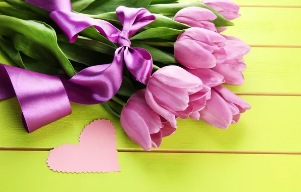 Картинка цветы, букет, тюльпаны, розовые, wood, pink, flowers, beautiful