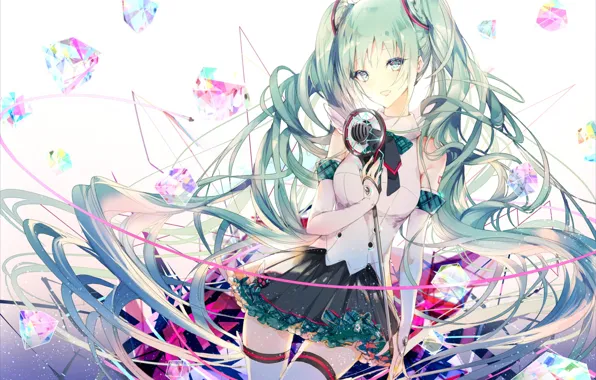 Микрофон, певица, Hatsune Miku, знаменитость, Vocaloid, Вокалоид, Хатсуне Мику