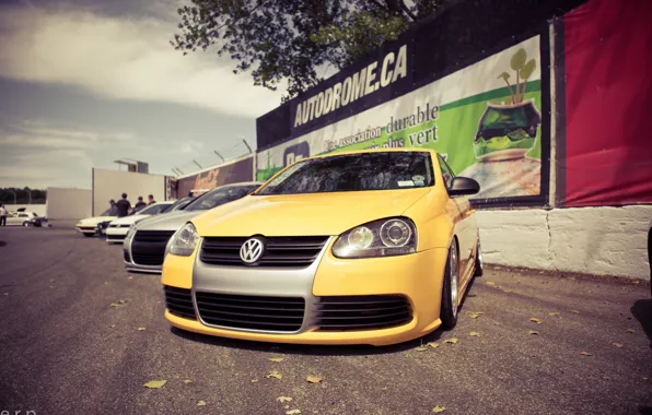 Желтый, volkswagen, гольф, golf, передок, gti, mk5