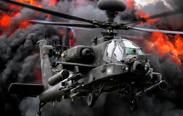 Дым, вертолёт, Apache, ударный, AH-64, основной, «Апач»