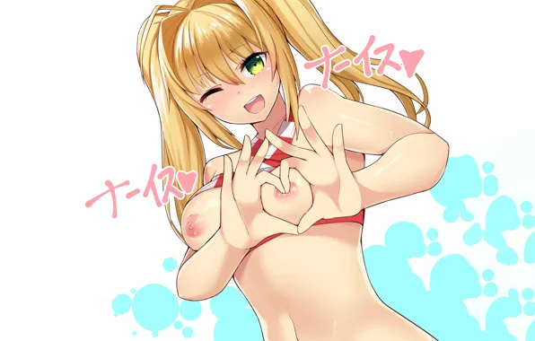 Girl, sexy, green eyes, long hair, nipples, boobs, anime, beautiful