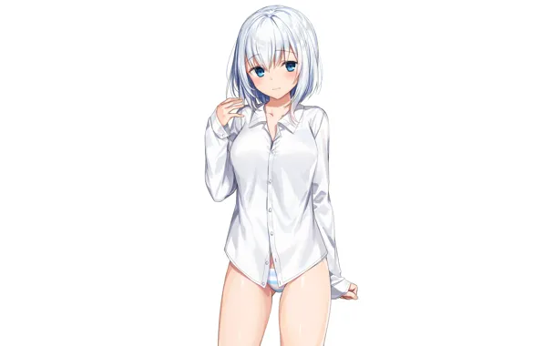 Картинка girl, sexy, lingerie, panties, anime, blue eyes, beautiful, short hair