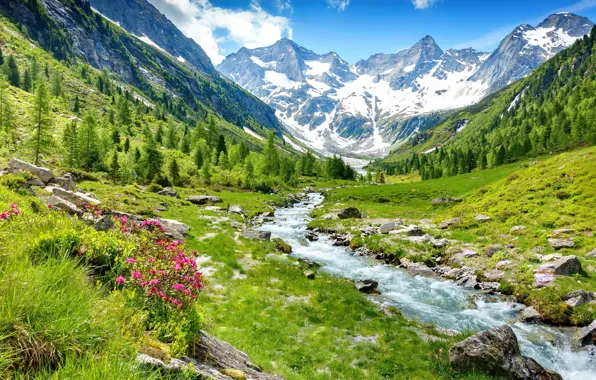 Картинка mountains, stream, Valley