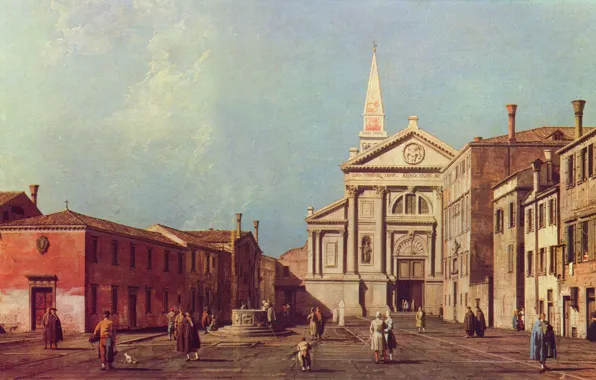 Картинка люди, здания, площадь, церковь, венеция, италия, антонио каналетто