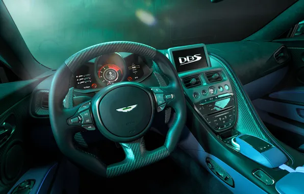 Картинка руль, салон, Астон Мартин, зелёный цвет, Aston Martin DBS 770 Ultimate