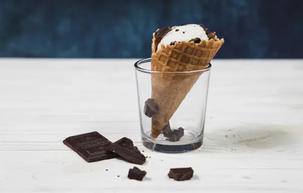 Шоколад, мороженое, десерт, wood, cup, chocolate, ванильное, вафельный рожок