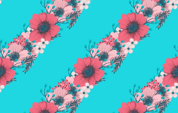 Цветы, фон, голубой, текстура, Pink, Red, Blue, flowers