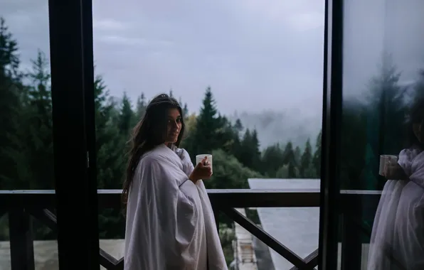 House, woman, country, tea, drinking