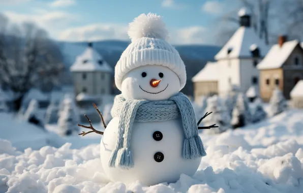 Зима, снег, украшения, снежинки, Новый Год, Рождество, снеговик, new year