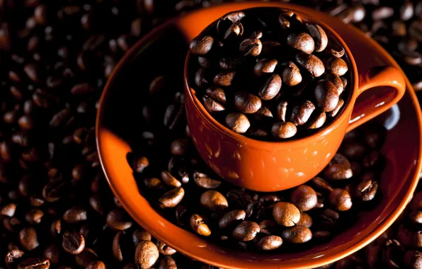 Картинка макро, кофе, зерна, кружка, macro, cup, beans, coffee