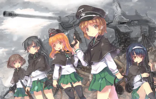 Картинка оружие, девушки, танк, форма, north abyssor, girls und panzer, nishizumi miho, reizei mako
