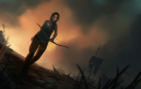 Девушка, корабль, Tomb Raider, лара крофт