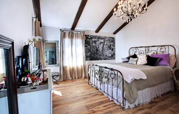 Дизайн, стиль, вилла, кровать, интерьер, люстра, спальня, bedroom