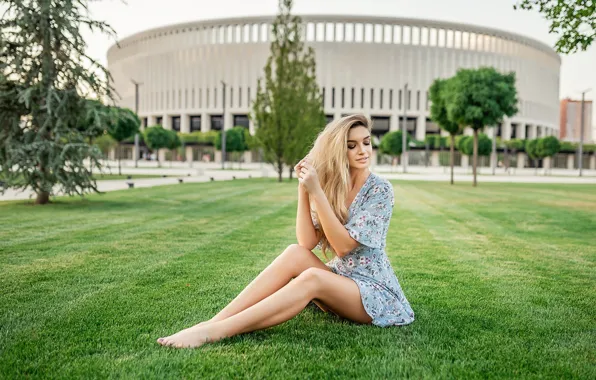 Картинка grass, dress, legs, Георгий Дьяков, blondd