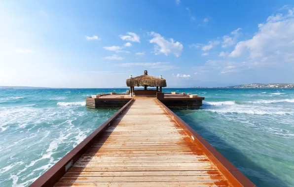 Waves, sea, landscape, wood, pier
