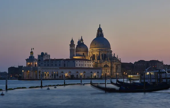 Картинка фото, Город, Собор, Лодки, Италия, Венеция, Santa Maria della Salute