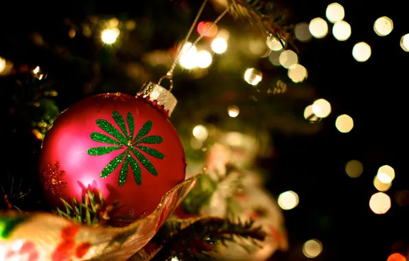 Красный, узор, игрушки, елка, шар, шарик, Новый Год, Рождество