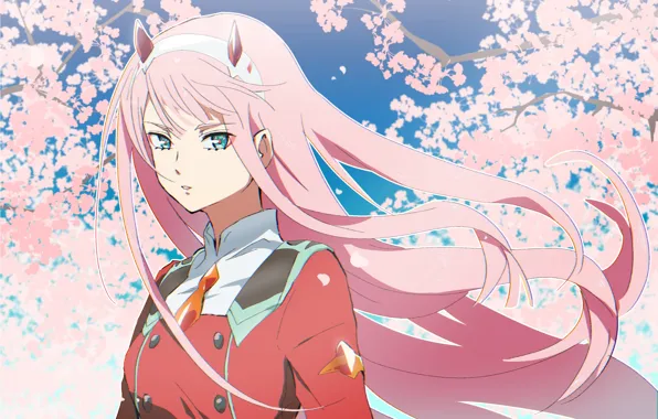 Девушка, сакура, Darling in the FranXX, Zero Two