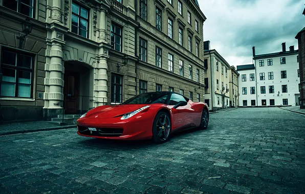 Картинка City, Ferrari, Red, 458, Street, Italia, Performance, Supercar