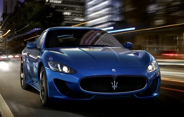 Картинка Maserati, Огни, Ночь, Город, Спорт, Машина, Скорость, Мазерати